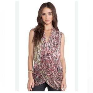 BCBGMAXZRIA Doris Burgundy Wine Multi Color Sleeveless Wrap Tunic Blouse Medium